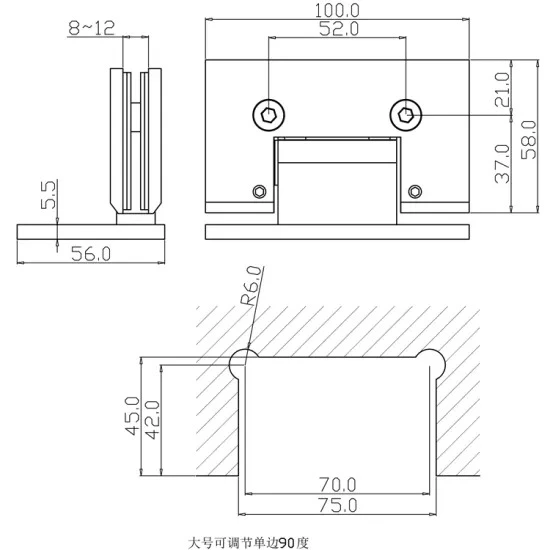 Hot Designs Adjustable Heavy Duty Hardware Wall to Glass Stainless Steel Shower Glass Hinge (ASH-205B)