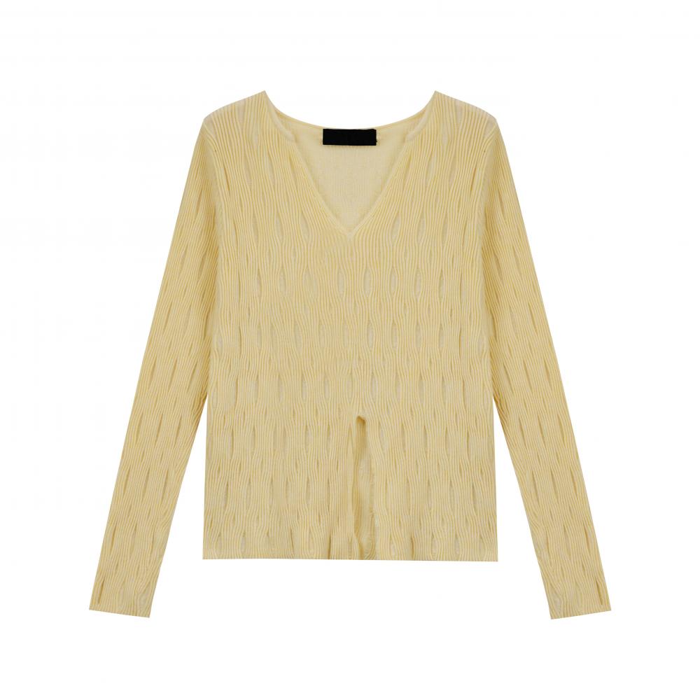 Leisure V-neck Long Sleeved Woolen Tops