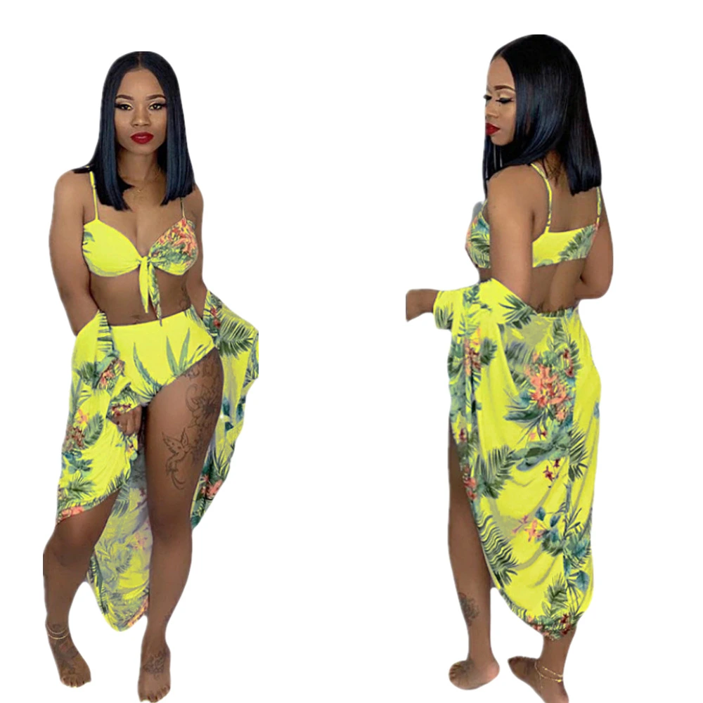 New Arrivals Floral Design Sexy Women Beach Swimwear Ladies 3 Piece Set