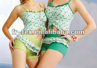 Hot Sell Ladies Tankini with Ruffles across Top and Bottom