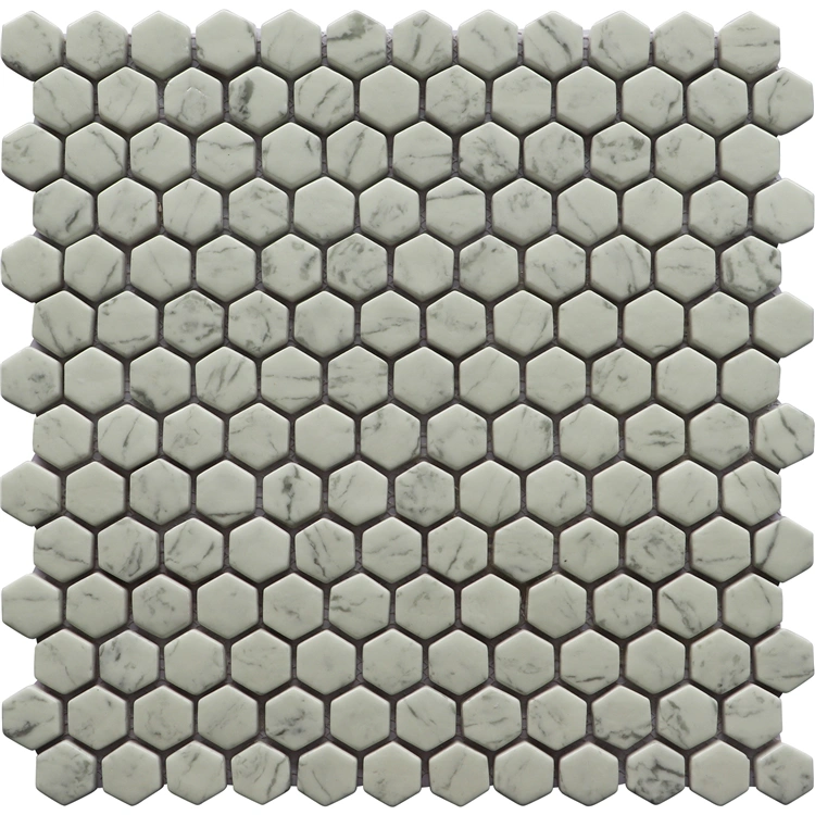 Grey White Fullbody Hexagon Floor Tile Unglazed Glass Crystal Mosaic for Wall