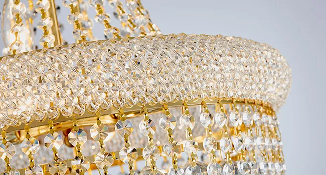 Elegant Gold Crystal Foyer Chandelier - Contemporary Ceiling Hanging Light Fixture