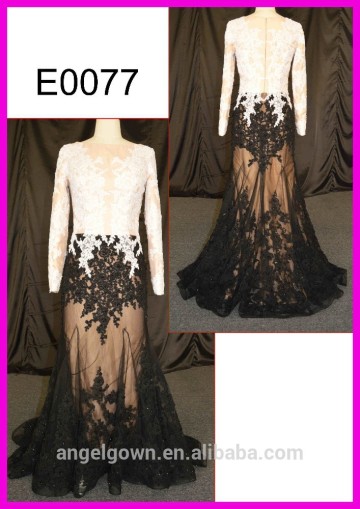 2015 black/white color long sleeves lace evening dresses/gowns E0077