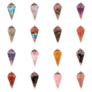 Gemstone Chip Stone Resin Hexagonal Cone Red Bronze Pendulum Pendant(approx 20x40mm) Chip Stone Pendant Charm