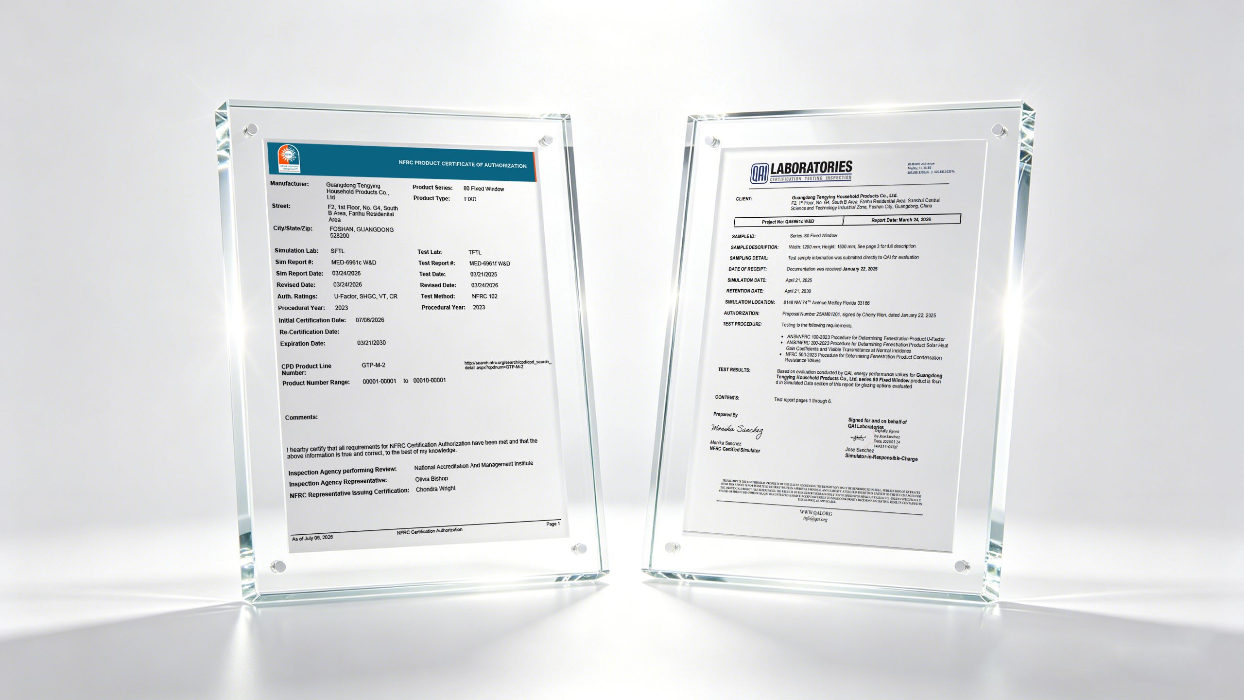 Certification de performance complète du NFRC pour l'Amérique du Nord