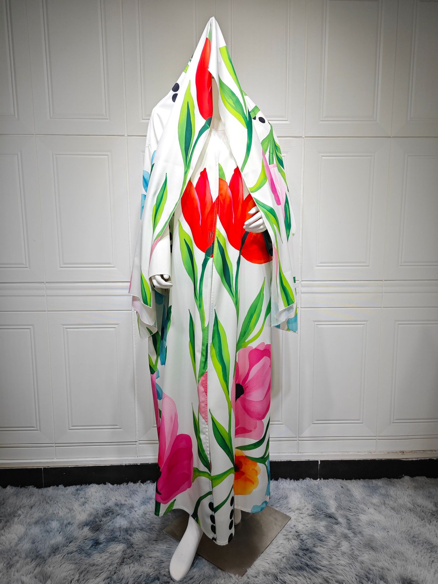 طقم عباية أنيقة بطبعة زهور مع وشاح متناسق MQ244 (1) Elegant Floral Print Abaya Set with Matching Scarf MQ244 (1)