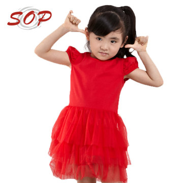 Red sleeveless kids forck design ruffle dresses puffy prom dress