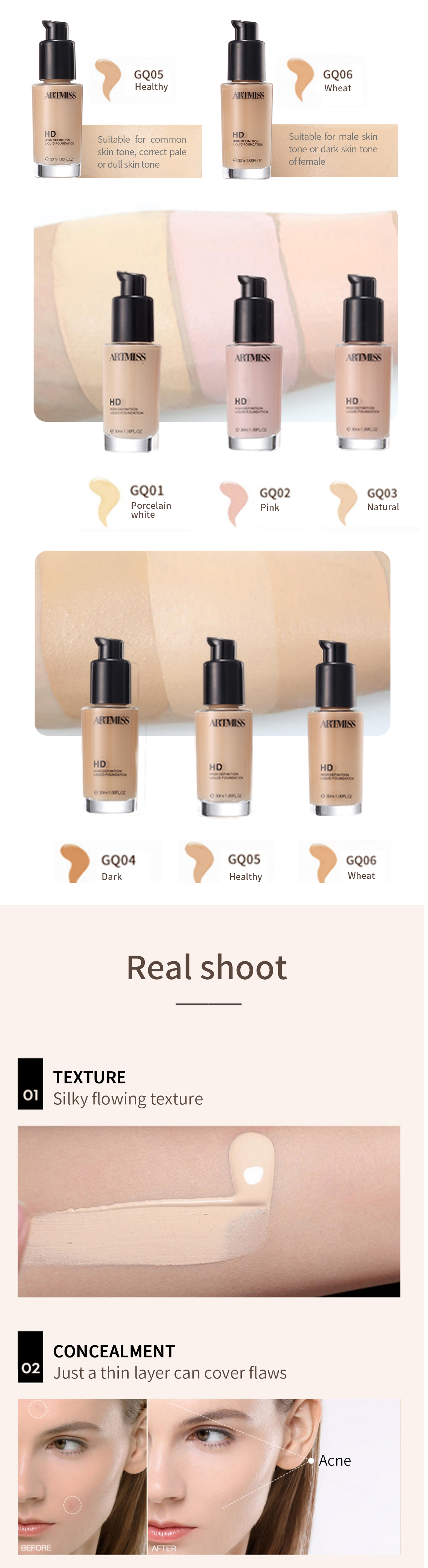 Full Coverage Organic Facial Liquid Makeup Foundation