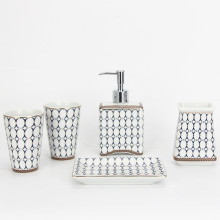 Ceramic Bathroom Storage Set - Toilet Brush Set White with Gold Line