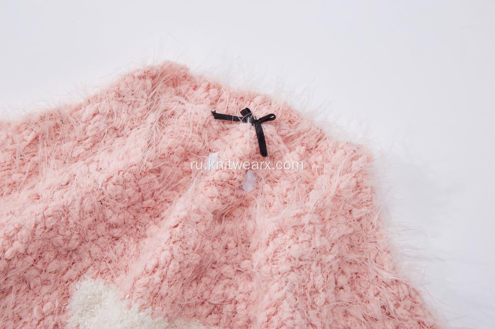 Трикотаж девушка вязаный щенок жаккардовый узел перья пряжа пуловер