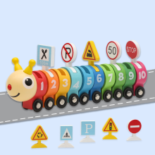 Montessori Wooden Traffic Sign Block Number Caterpillar Train Set: Educational Toy for Kids