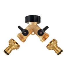 2 Way Brass Garden Hose Splitter with 3/4\" Quick Connector