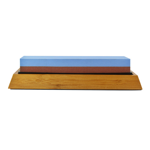 double sided knife sharpening stone with bamboo base