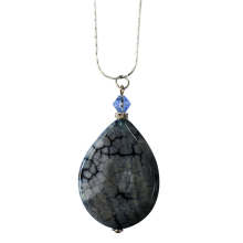 Natural Gemstone Agate Necklace with Silver Chain