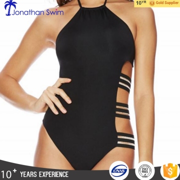 Black neck round one piece womens swimwear