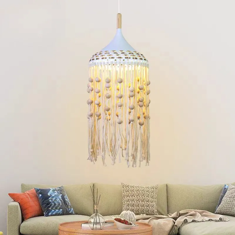 Handmade Macrame Boho Pendant Light for Cozy Bedroom and Living Room Decor