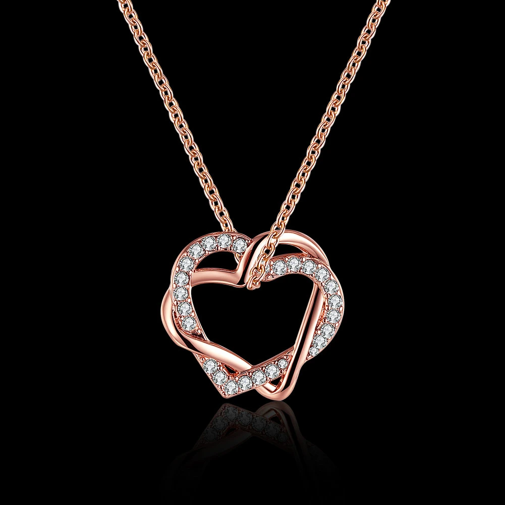 Wholesale Fine Women Jewelry New Style Fashion Rose Gold Heart Chain Pendant Necklace