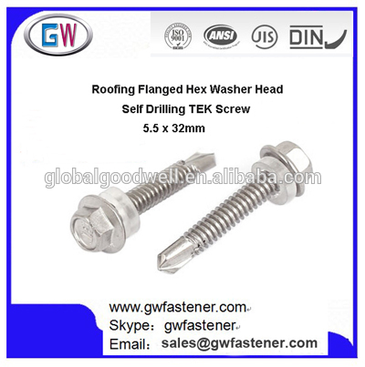 Roofing Flanged Hex Washer Head Self Drilling Tek Screws