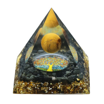 Tiger's Eye 60MM Orgonite Pyramid Wisdom Meditation Black Obsidian Base