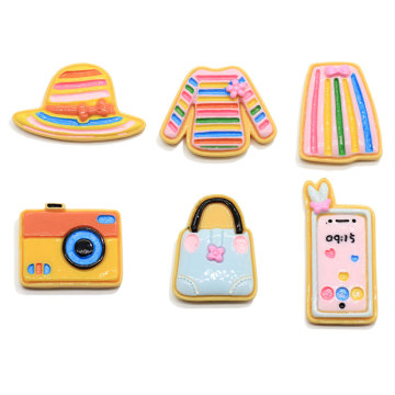 Kaiwaii Hat Skirt Camera Handbag Mobile Phone Miniature Figurine Resin Cabochon For Home DIY Scrapbooking Craft Decoration