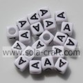 Acrylic Square White Face and Black Letter Big Diameter Hole Beads