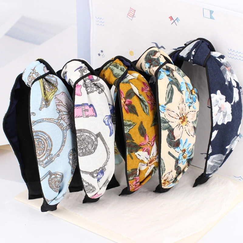 Women's Hair Jewelry Floral Print Cloth Head Wrap Knot Hairband