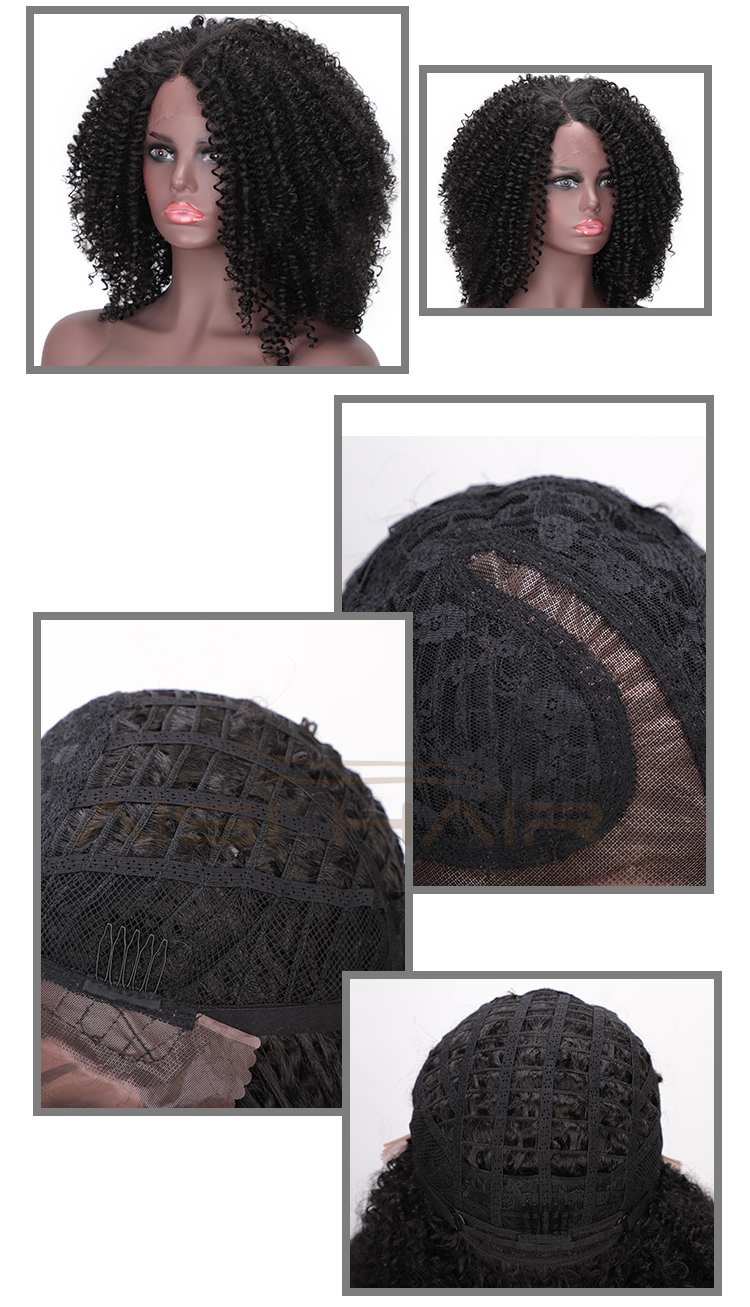 Aisi Hair Medium Long Afro Kinky Curly Wig Lace Frontal Natural Black Wig Synthetic Fluffy Lace Front Hair Wigs For Black Women