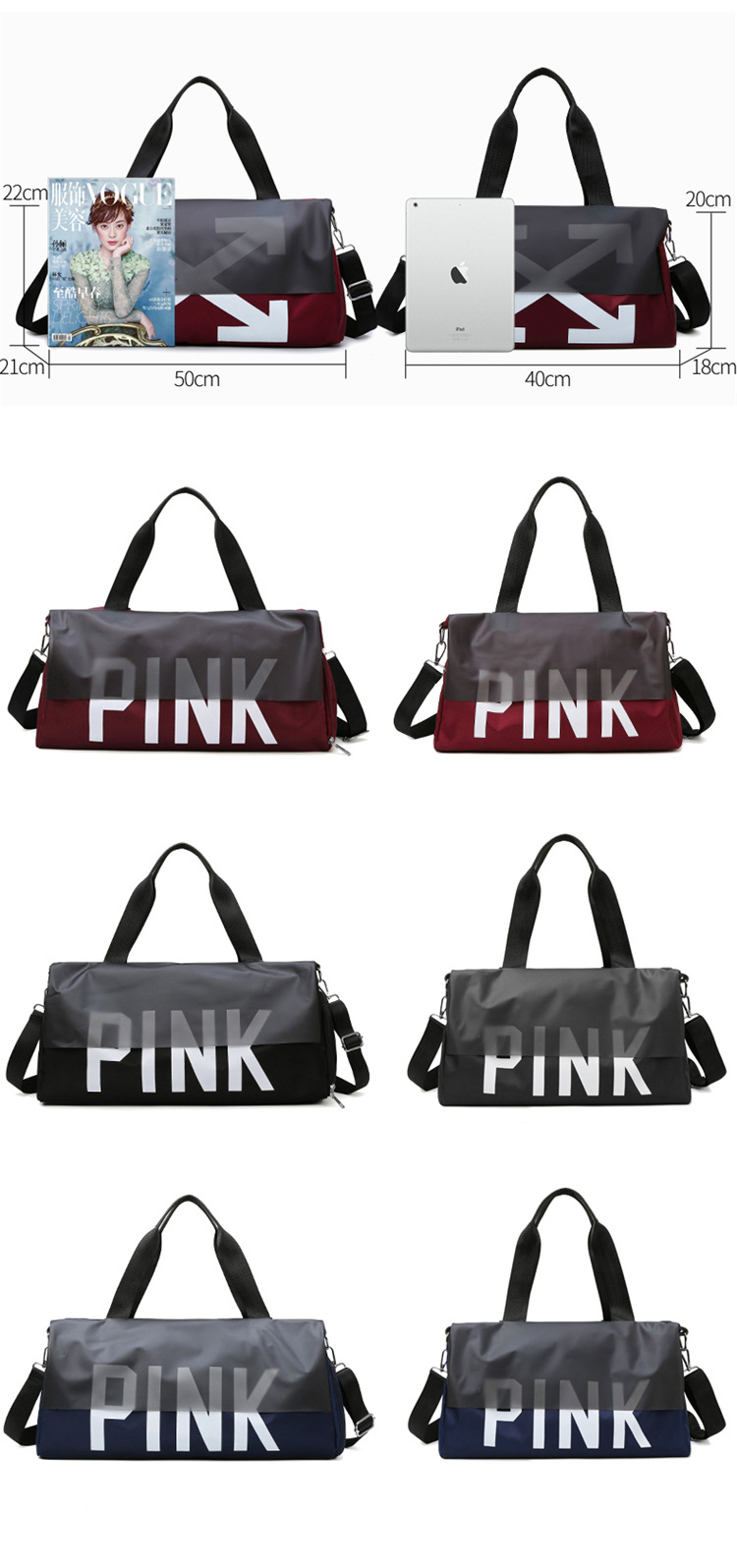Hot Selling Girls Gym Duffle Bag Pink And Black