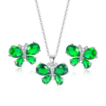 Green Zircon Butterfly Pendant and Earring Set for Women: Glamorous Fashion Jewelry