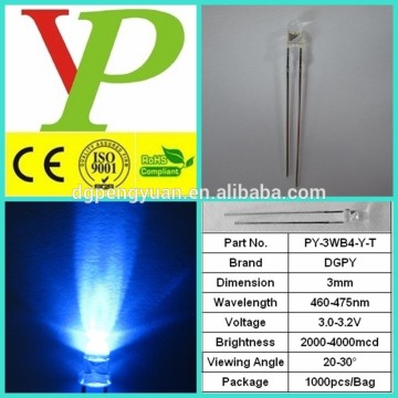 3mm Round water clear LED diode with blue color