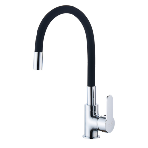 Nouveau Design 360 degrés rotatif Flexible Chrome placage mélangeur d&#39;eau chaude et froide robinet de cuisine en tube de silice noir coloré