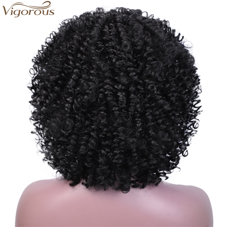 Free sample Black Short Kinky Curly Synthetic Wigs With Bangs For Black Women Glueless Heat Resistant fiber lace front Hair Wigs