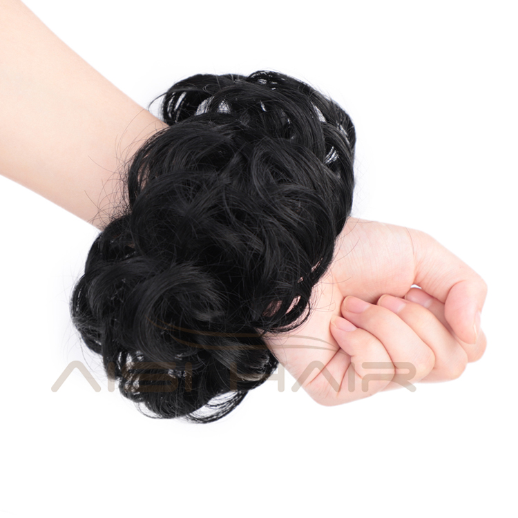 Aisi Hair Synthetic Chignon Donut Black Curly Bun Pad Chignon Elastic Rope Rubber Band Hairpiece Extension For Black White Women