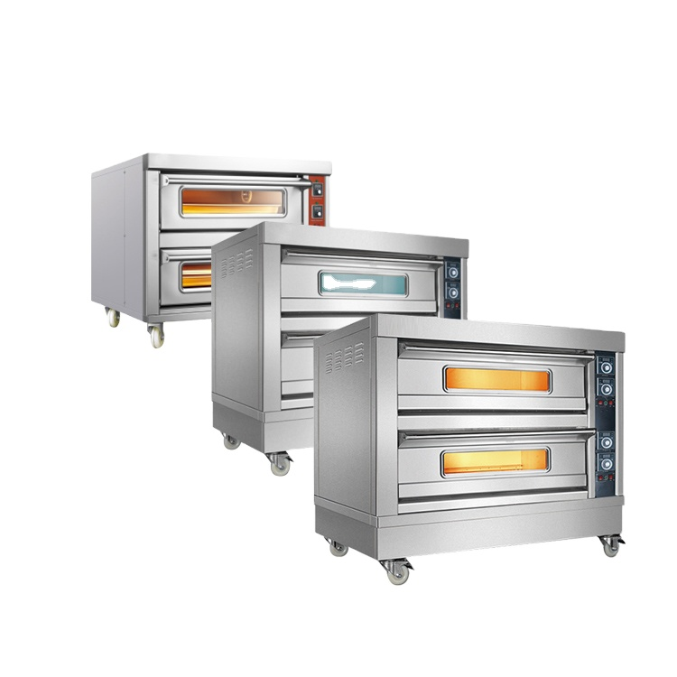 Commercial 380V Pizza Baking Equipment Stainless Steel two deck four Trays Electric Oven