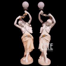 Life size couple outdoor bronze lady sculpture lamp for decoration