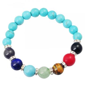 Natural Genuine Gemstone Chakra Stretch Bracelet 6mm Beads Sterling Silver Spacers Men/Women Small Medium Large Sizes