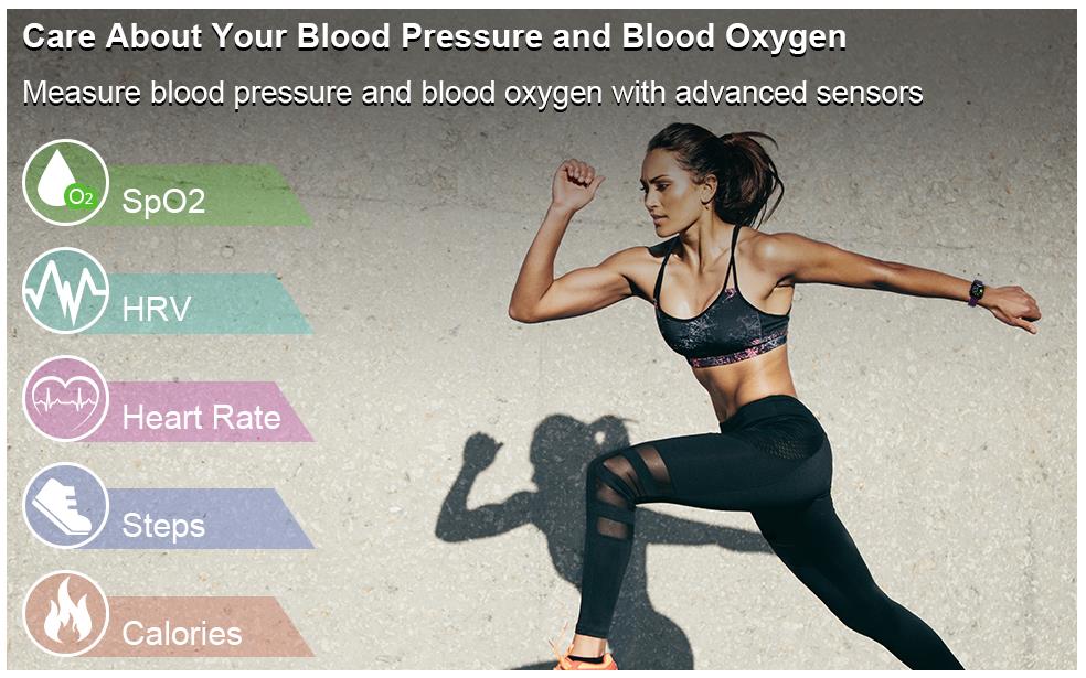 Smart Watch Heart Rate Activity Tracker Meter HRV Blood Pressure Monitor Waterproof Fitness Tracker Watch with Sleep Monitor