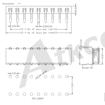 2.0 mm Female Header Single Row Angle Type Side Enter Kink Feet H2.0