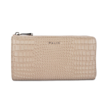 Crocodile Texture Hornback Skin Tri-fold Wallet Purse Beige