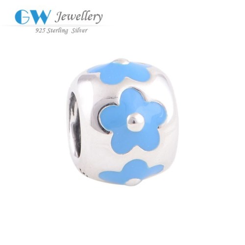 Genuine 925 silver charms bracelets with blue flower for wholesale charms beads