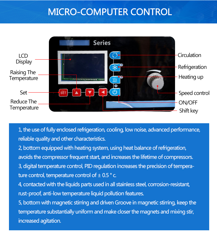 5L Lab Low Constant Temperature Stirring Reaction Bath -10~99 Celsius