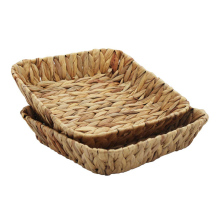 Modern Natural Handwoven Water Hyacinth Tray Basket for Fruit Storage