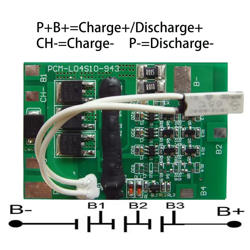 3s/4s 10A PCM BMS for 14.4V 14.8V Li-ion/Lithium/ Li-Polymer 12V 12.8V LiFePO4 Battery Pack Size L60*W40*T3.6mm (PCM-L04S10-943)