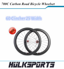 High Quality 60mm x25mm Road bicycle carbon Clincher carbon wheelset road wheels bicycle carbon wheelset HK-WH-60C-W25-A