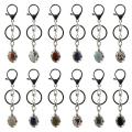 Gemstone Cabs Oval Shape Keychains Natural Stone Quartz Crystal Oval Alloy Keyring Healing Cab Charm Key Chain Key Ring Women