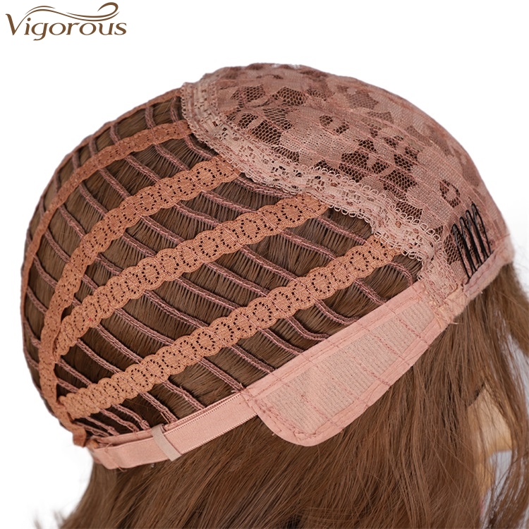 Vigorous Fashion Girl Natural Short Bob Brown Wig With Neat Bangs Synthetic Short Curl Wave Wigs Heat Resistant