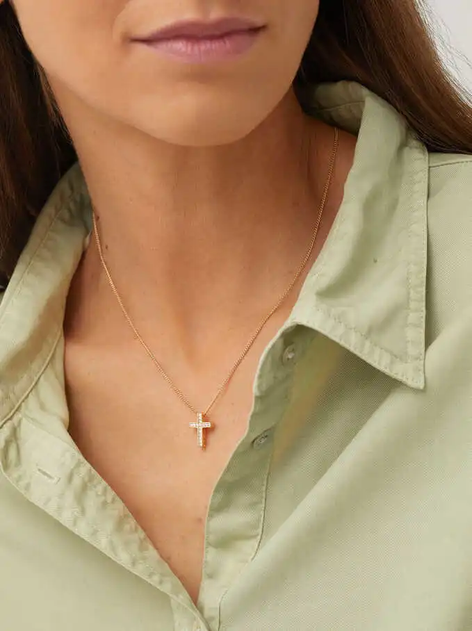 Wholesale Elegant Jewelry Short Cross Necklace with Cubic Zirconia