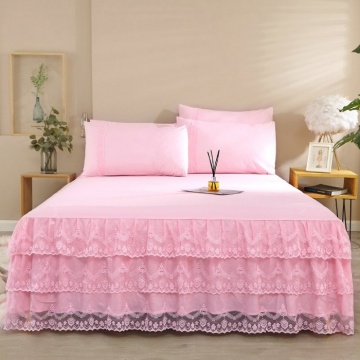 Three layers lace edge bed skirt