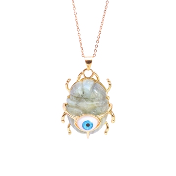 Labradorite Golden Beetle Eye Pendant Necklace 45CM Chain