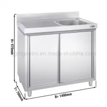 Restaurant Stainless Steel Kitchen Sink Table Cabinet with Sliding Door